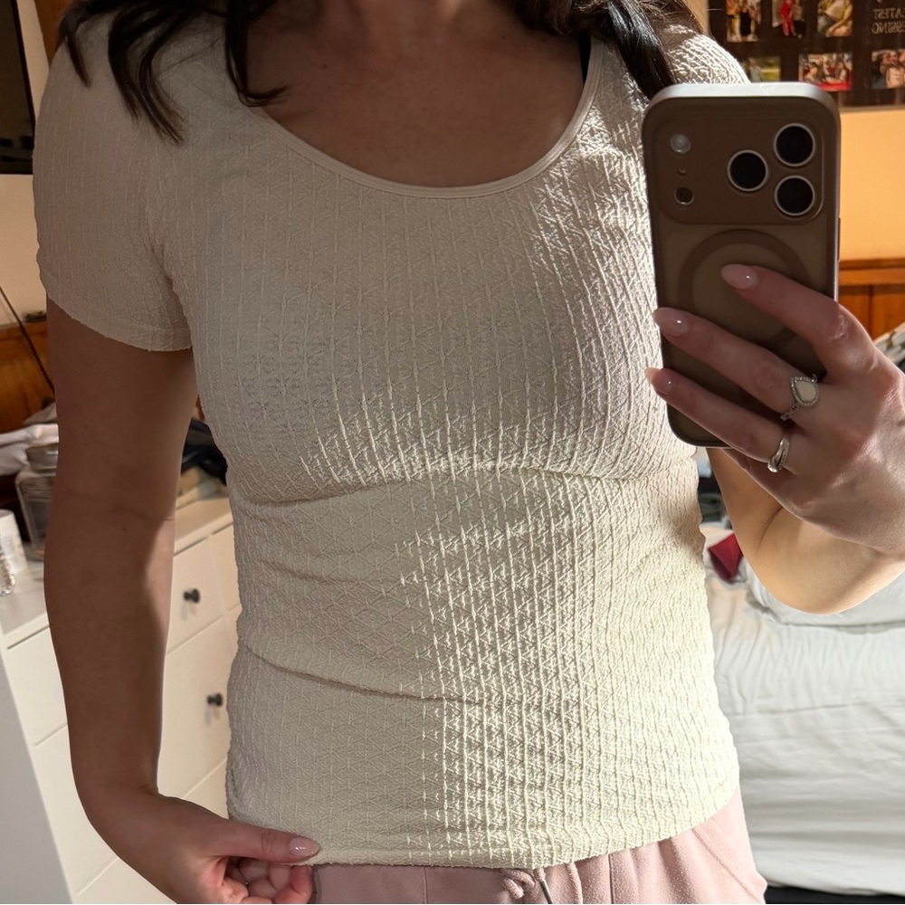 Jason Wu Textured Short Sleeve Top in Cream
